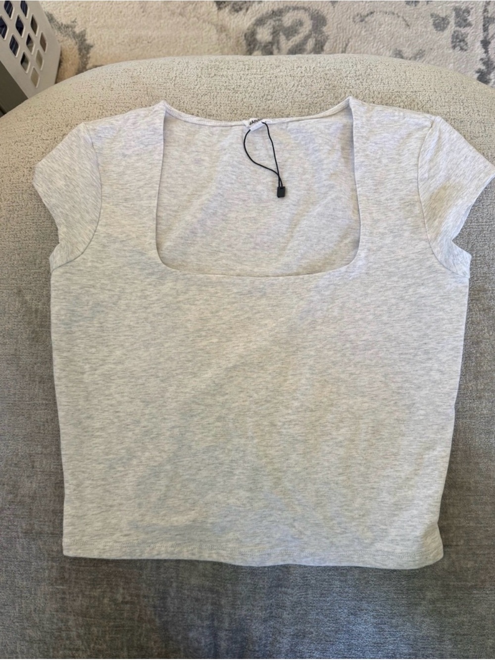 Garage Heather Gray Square Neck Fitted Cap Sleeve Top Large